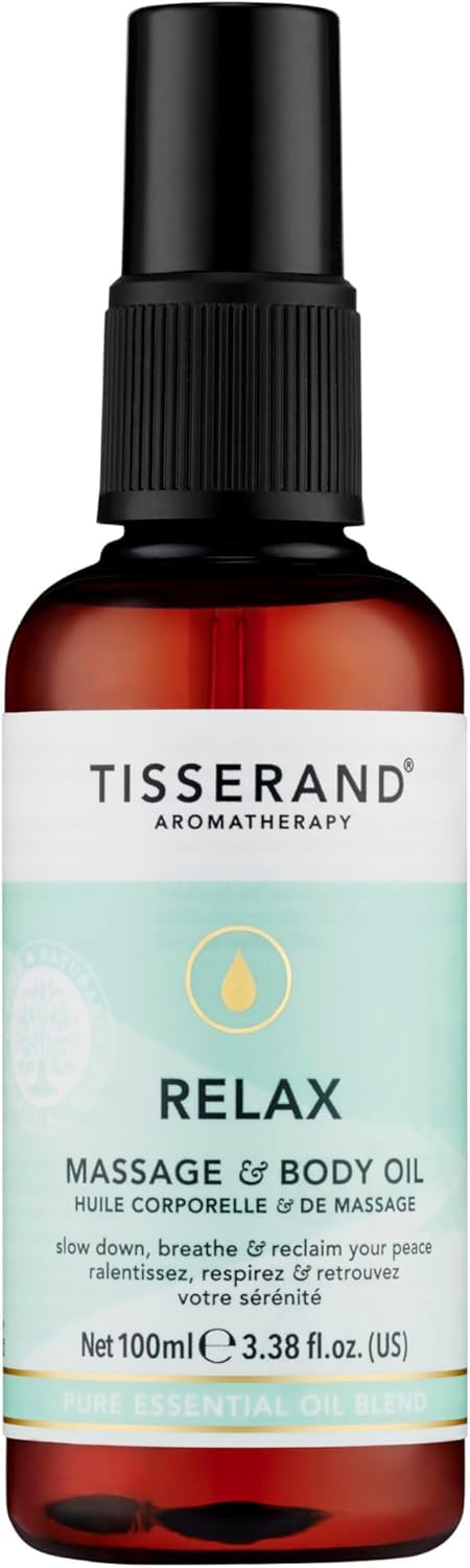 – Tisserand - De-Stress Relax, Massage and Body Oil - Nutmeg, Orange, and Geranium Essential Oil - 100% Natural Pure Essential Oils - 100 ml