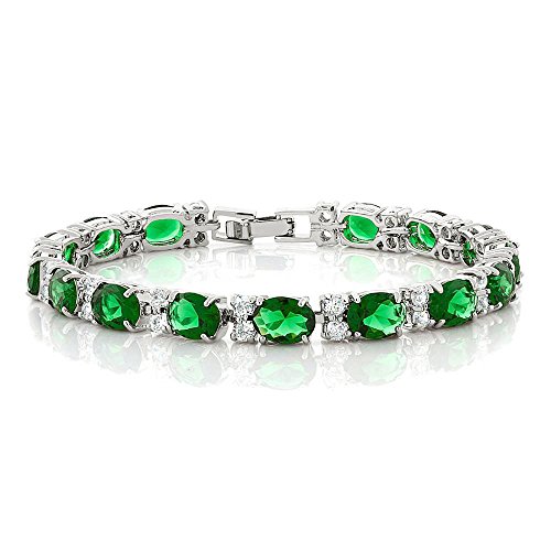 Gem Stone King 40.00 Cttw Oval and Round Green Color Cubic Zirconias Tennis Bracelet For Women | 7 Inch | Jewelry Gifts for Her Mom Women Wife
