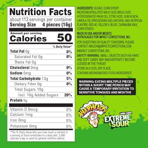 Miniatura 2 de WARHEADS - Dulces Duros Extremadamente Agrios - Sabores de Manzana Agria, Cereza Negra, Frambuesa Azul, Limón y Sandía, Excelente Para Desfiles -