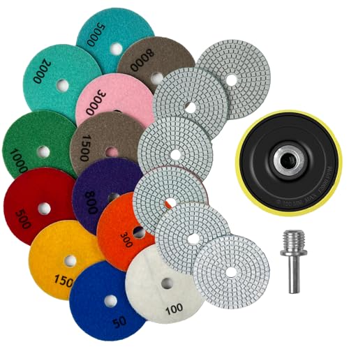 Tampon de polissage diamant 10,2 cm kit meuleuse disque polisseuse grain 50-8000 wet dry
