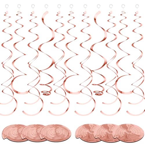 Image of 36 Pcs Hanging Swirl Party Decorations Plastic Streamer Swirls Spiral Party Decorations for Ceiling Birthday Wedding Baby Shower Graduation(Rose Gold)