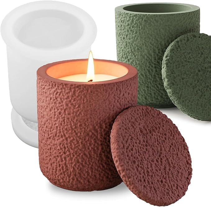 Skytail Silicone Jar Mold with Lid Nature Rough Texture for Candle Vessels Storage Box Epoxy Resin Casting Concrete Crafts Jewelry Box Home Decor Trinket Box Candle Holder Organizer Plant Mold Wedding Gifts-image-11
