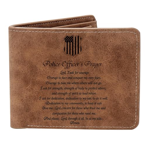 THTCSQ Police Officer Prayer Wallet, Leather Wallet for Man Engraved Personalized Police Academy Graduation Gift (Inspirational)