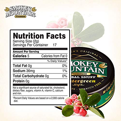 Smokey Mountain Herbal Snuff - Wintergreen - 10-Can Box - Nicotine-Free and Tobacco-Free