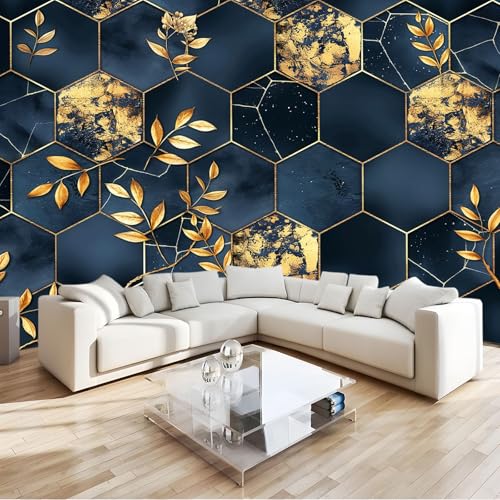Papier peint nid d'abeille géométrique doré 400x280 cm pour masquer les défauts d'un grand mur