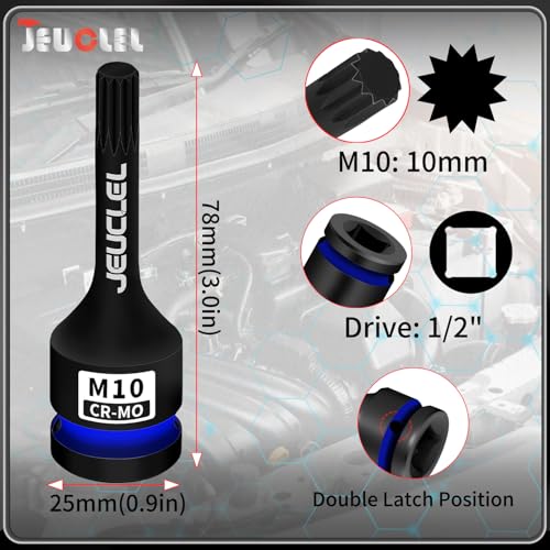 Image of M10 Triple Square Impact Spline Bit Socket, 10mm 1 /2 inch Drive Socket | 12 Point, Cr-Mo, Lengthen Screwdriver Adapter for Electric Ratchet Wrenches, Fastening Screws, Socket Wrench, Head Drill