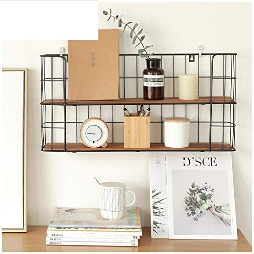 Irdfwh Rectangle Wall Shelf Unit 2 Tier Wooden And Black Metal Floating Shelves, Kitchen Spice Rack #TOP4