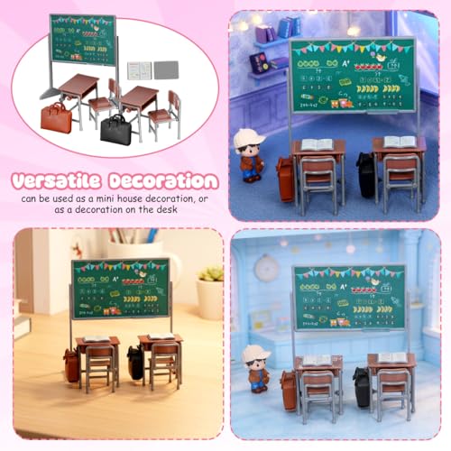 Accesorios de muñeca con mini silla de escritorio y pizarra para dioramas 5