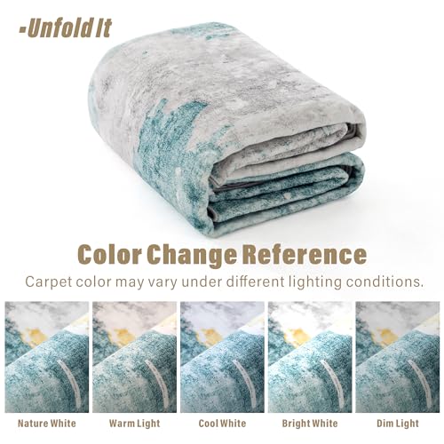 Carvapet 8 x 10 Rugs for Living Room, Teal Modern Abstract Low Pile Large Carpet with Rubber Backing, Foldable, Non Slip Machine Washable (10 x 8 Feet Rectangular, Teal/Grey Area Rug)