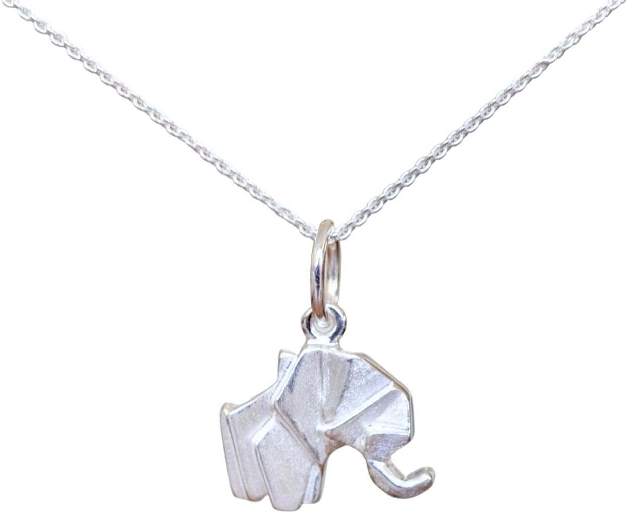 Origami Elephant Necklace in Sterling Silver with 16" Chain