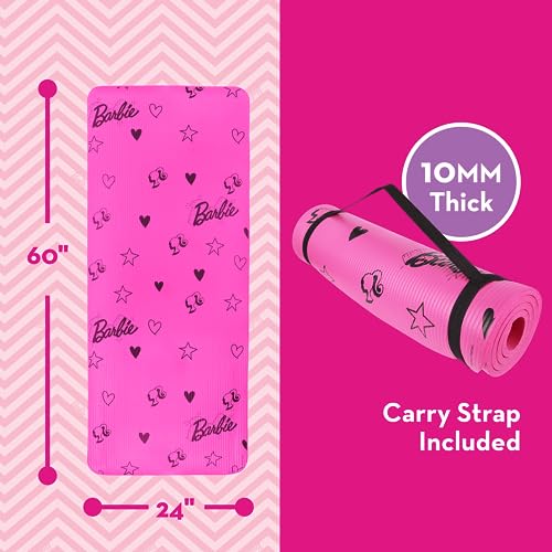Barbie Love Out Loud Kids Yoga Mat Non Slip for Boys and Girls, All Purpose, PVC, Fitness and Workout Accessories, Pink, 10 mm - Image 6