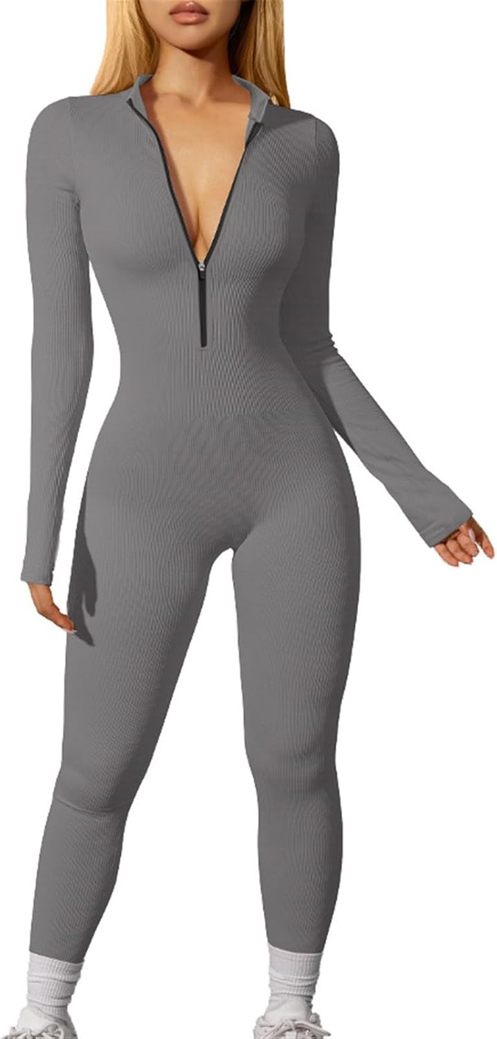Tuta Intera Donna Sportiva - Bodysuit Aderente Maniche Lunghe Con Zip, Per Palestra, Yoga, Danza, Materiale Elastico - Foto 10