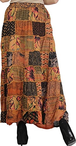 Exotic India STG87--BEIGE Long Printed Dori Skirt From Gujarat thumb #3