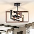 HuisMier Farmhouse 3-Light Flush Mount Ceiling Light Fixture Rustic Metal and Wood Chandelier Retro Close to Ceiling Lighting for Kitchen Entryway Hallway Bedroom Dining Room Living Room Foyer