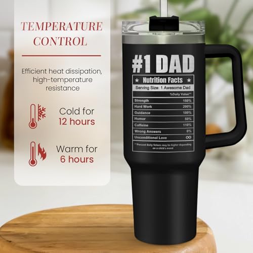 Image of Best Dad Ever Tumbler 40Oz, Gifts for Dad for Christmas Birthday Valentine Fathers Day, Dad Coffee Cup Stainless Steel Insulated Tumblers with Lid & Straw, Dads Gift from Daughter Son