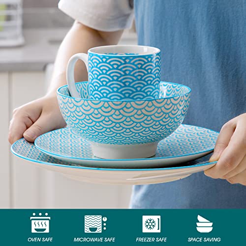Vancasso Natsuki Dinnerware Set 16 Pieces Porcelain Plates And Bowls Set Multicolour Dinner Service Japanese Style Crockery With Dinner Plate, Dessert Plate, Cereal Bowl And Mug, Service For 4 #TOP3