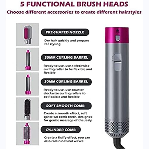 5 em 1 Secador de Cabelo, Escova de ar Quente Modelador de íon Negativo Alisador de Cabelo Volumizad