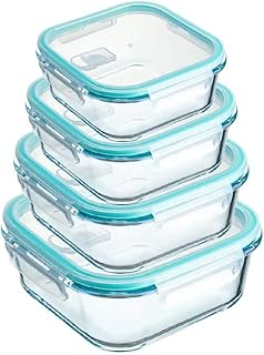 Premium Square Glass Containers with Lids 4 Pack- Food Storage Containers, Kitchen and Fridge Storage, Airtight Meal Prep Lunch box, Dishwasher Microwave safe, Glass Tupperware with Lids