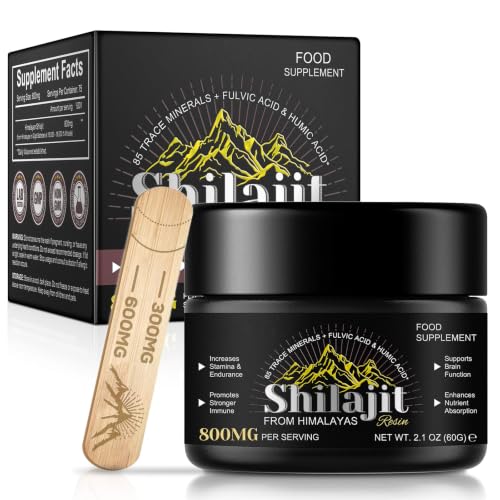 Shilajit Puro del Himalaya 60g, Shilajit Resina de Himalaya Original Rica en 85+ Oligoelementos, Ácido Fulvical y Ácido Húmico, Sin Aditivos, 800mg