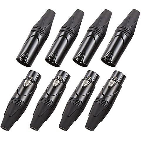 MFL. 3-Pin XLR Cable Connector Male and Female with Nickel Housing and Silver Contacts Mic Cable Plug Connector Audio Socket, Black, 4 Pairs Cover