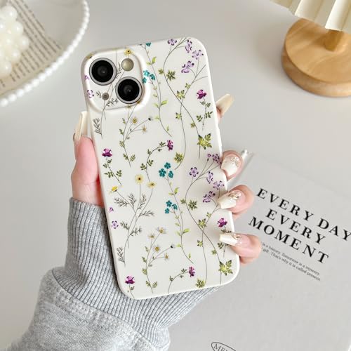 Image of RALEAVO Floral Case for iPhone 14, Flower Branch Pattern Design Cute Cover Case for Girls Women Slim Thin Soft Silicone Shockproof Anti-Slip Phone Case for iPhone 14 (6.1 inch),Beige | for iPhone 14 Case with Cute Flower Branch Pattern Design,Pretty Case for Girls Women,Soft Silicone Shockproof Cover