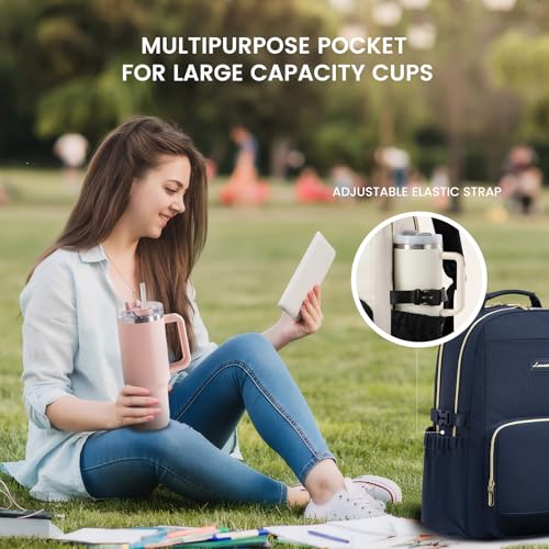 Image of LOVEVOOK Laptop Backpack for Women with Pouch Pocket for Large Capacity Cup,15.6 Inch Laptop Computer Bag Travel Backpack Purse,Waterproof Work Business Backpack College Teacher Bags,Dark Blue