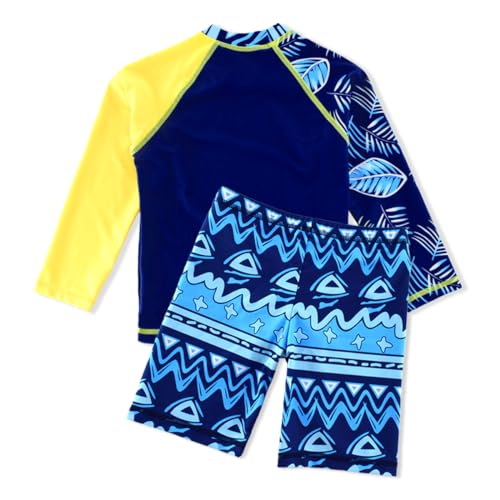 Image of Kids Short Sleeve Sunsuit Swimwear Boys Two Piece Rash-Guard-Sets Dinosaur Pattern