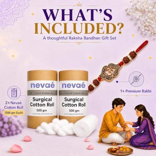 Image of Nevae 100% Pure Cotton Roll 1KG | Absorbent Cotton Wool | Soft, Hygienic & Chlorine Free | For Medical, Baby Care, Makeup & Household Use | Rakhi set for brother
