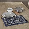 VHC Brands Farmhouse Great Falls Blue Table Placemat Blue White Jute Blend Rectangle 12×18 Inches