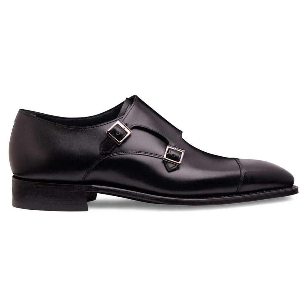 Joseph Cheaney & SonsCheaney Men's Handcrafted Tudor Double Buckle Monk Shoes in Black Calf Leather 6 Medium