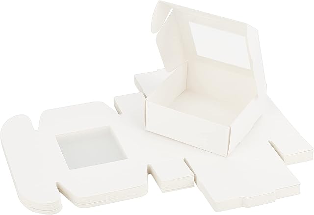 SUPERFINDINGS 22PCS Cake Box Assembled 8.5cm Square White Paper Bakery Box with PVC Display Window Cardboard Gift Packaging Boxes for Cookies Small Cakes Muffin