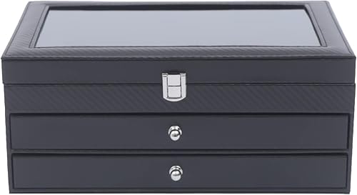 Miniatura 2 de Gdrasuya10 Caja organizadora de 36 piezas con ventana de cristal, vitrina de tres niveles con cajón y almacenamiento de bolígrafos estilográficos