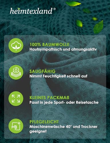 heimtexland ® Bademantel Waffelpique Reisebademantel Saunamantel 100% Baumwolle Oekotex leicht schnelltrocknend hautfreundlich für Damen und Herren Typ881 Smaragd L