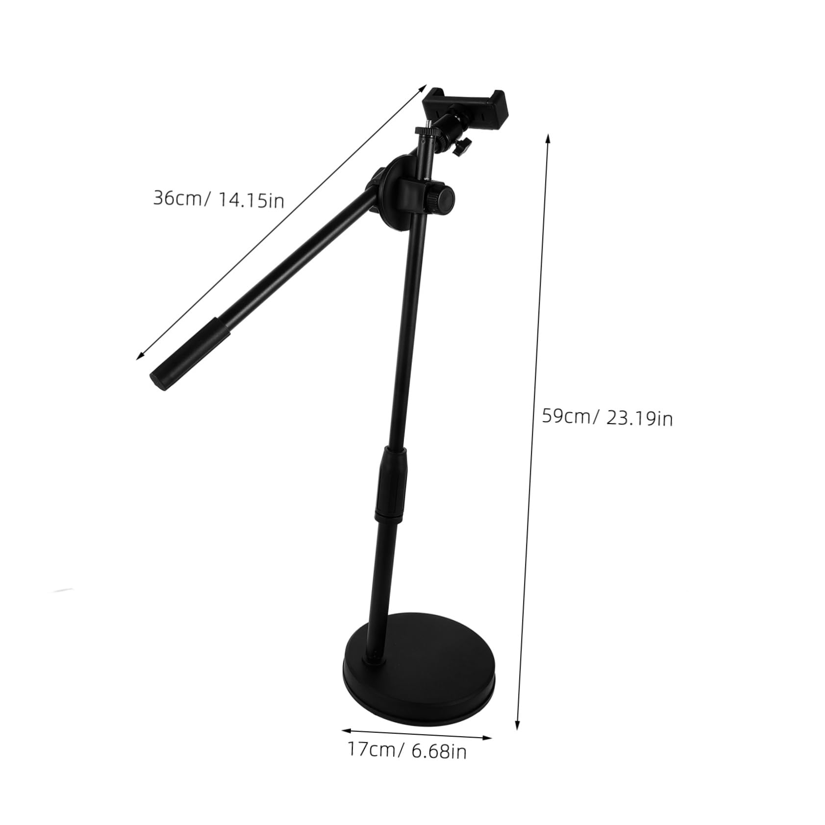 Supporto da Tavolo per Cellulare Rotazione 360° e Angolo Regolabile | Design Desktop Stabile, Nero Abs e Metallo, Testa Tripode Clip Telefono