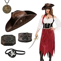 KFSCIP Pirate Hat, 4-Piece Set for Role Play, Halloween Costume Accessories, Pirate Theme Party Supplies for Adults and Kids, Renaissance Fair Outfit