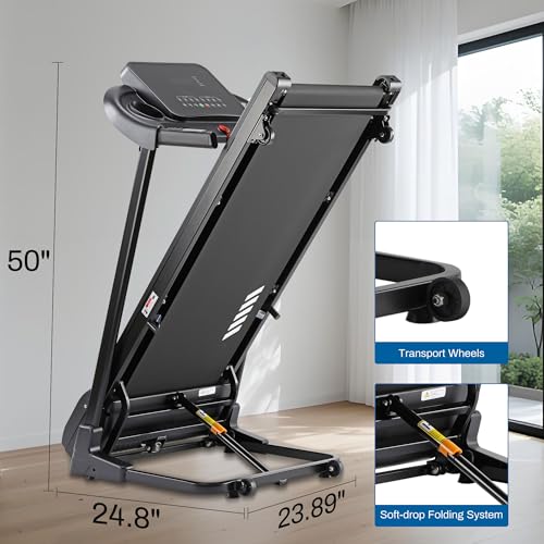 Image of Treadmill with 15% Auto Incline, Folding Running Machine 3.0HP, 300 lbs Capacity, 24 Programs, Shock Absorption, Bluetooth App, 8 MPH Treadmills for Home