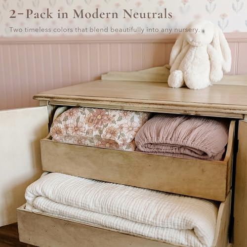 Image of Konssy Muslin Crib Sheets for Girl Boy, 2 PCS Soft and Breathable Cotton Baby Sheets for Standard Crib Mattress, 52 inchx 28 inch (Vintage Petals,Taupe)