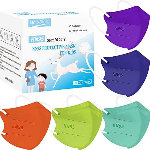 UniikStuff Kids KN95 Face Masks - Individually Wrapped 30 Pack 5-Layer Disposable KN95 Kids Masks, KN95 Dispoasable Masks for kids Protection Adjustable Nose Clip Suitable for Boys and Grils
