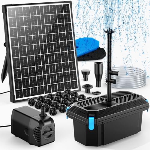 POPOSOAP 20W Solar Pond Filter with Fountain Pump All-in-One 1200 L/h Pond Filtration & Solar Fountain Kit for Small Outdoor Ponds Garden Fish Tanks Water Features