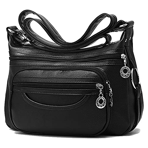 ROUROU Soft Faux Leather Shoulder Bag for Women Multi Pocket Handbag Waterproof Crossbody Bag Large Capacity Purse