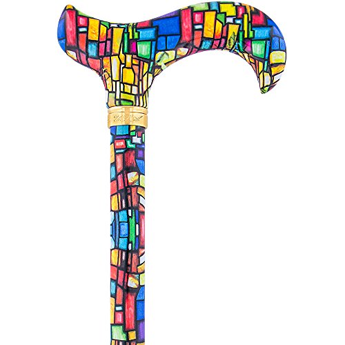 Mosaic stained window adjustable designer derby walking cane with…