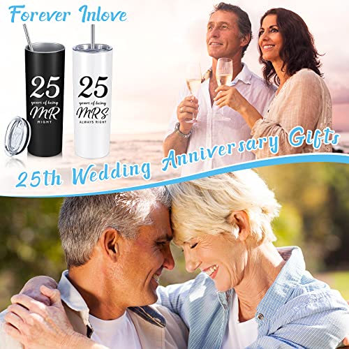2 Pcs 25Th Wedding Anniversary Coffee Mug 25 Years Of Being Mr/ Mrs Always Right Present Set Silver 25Th Anniversary Presents For Couple 20 Oz Mug Tumbler With Lids For Parents Travel (25Th Straight) #TOP4