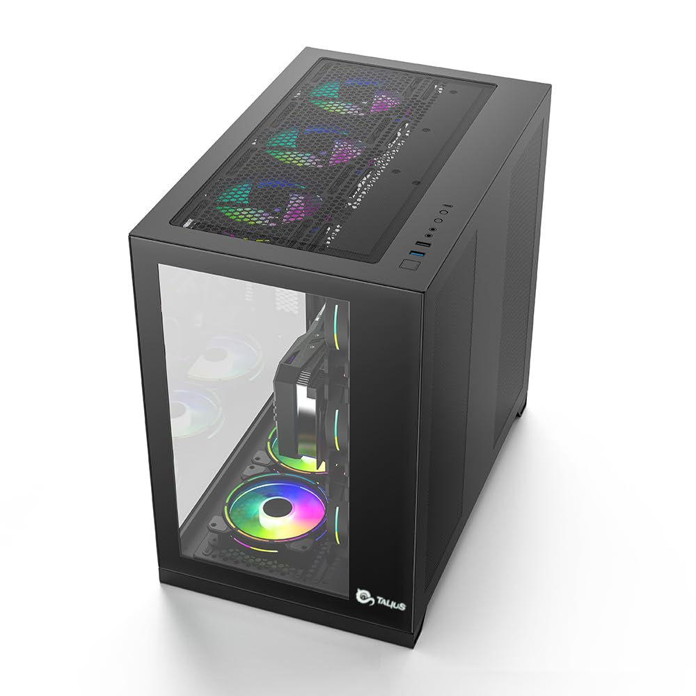 Talius Caja Gaming PC Zeus/Cronos Black. Ventana Cristal Templado Frontal y Puerta Lateral. Estructura Modular Doble Cámara. USB 3.0