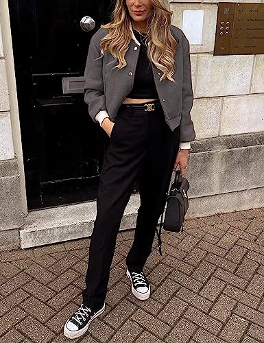 Women's Cropped Street Bomber Jacket long sleeve Button Down Crop Tops Coat2