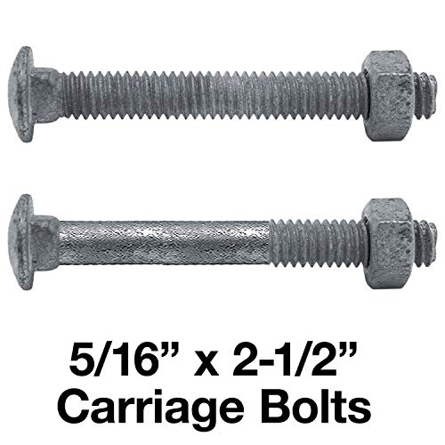 Image of Carriage Bolts 5 /16 x 2-1 /2 inch: w /Nuts Galvanized Carriage Bolt ~ Coarse Thread - Chain Link Fence Carriage Qty 100 Bolts w /Nuts