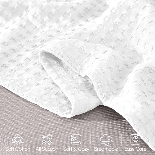 Image of Elegant Comfort Premium 100% Cotton Waffle Blanket - Lightweight Breathable Waffle Weave Bed Blanket - Soft and Warm All Season Blanket for Couch, Sofa and Bed, Queen Size 90x90 Inches, White