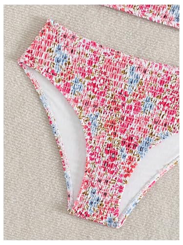 Image of SHENHE Girl's 2 Piece Teen Swimsuit Boho Floral High Waisted Smocked Bikini Bathing Suit