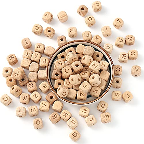 HERZWILD 72 pcs Natural Wooden Loose Letter Cube Beads 12 mm Square for Crafts Decoration, klein - Image 4