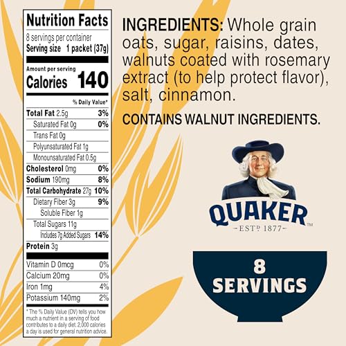 Image of Quaker Instant Oatmeal, Raisin Date & Walnut, 8 Packets
