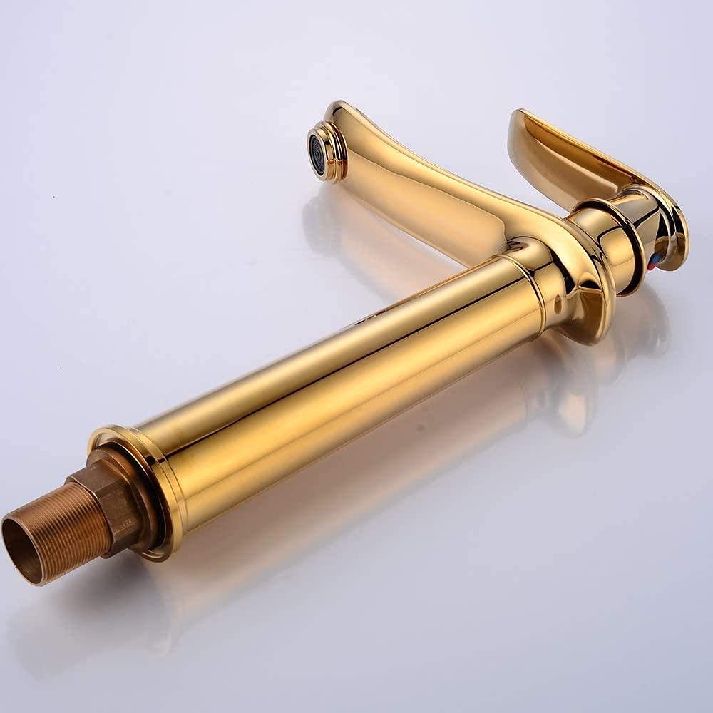 Grifos Monomando para Fregadero, Monomando de Cobre, Grifo de Fregadero de Cocina Dorado H20.1Cm, Grifo Monomando para Lavabo, grifos de Agua fría y Caliente, para Cocina y baño/dorado/H30Cm
